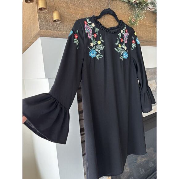 ANTHROPOLOGIE Allison New York Dress XSP Black Embroidery Ruffle Prairie Cottage - Picture 2 of 9